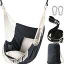 Chihee Hammock Chair Hanging Swing 2 Pillows Included,Strong Webbing Straps and Hooks for Easy Hanging Soft Cotton Hanging Chair Side Pocket Tassel Chair Comfort Indoor Outdoor Dark Grey