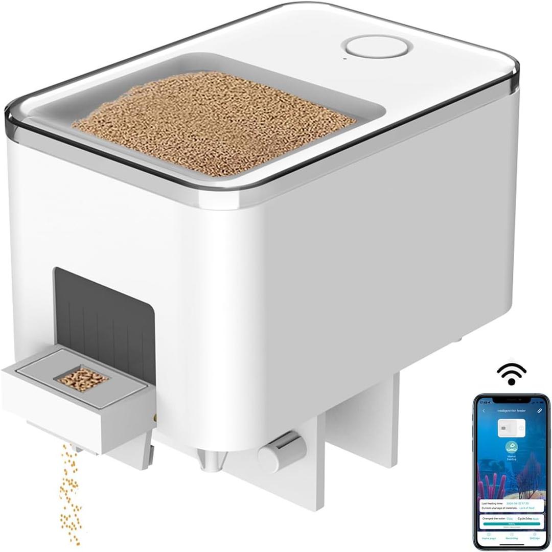 WiFi Automatic Fish Feeder for Aquarium, Precise Food Distribution Fish Feeder Automatic Dispenser for Fish Tank with App Control Timer USB Powered, Suitable for Pelleted Fish Food (White-USB Powered WP8621N)