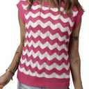 SHEWIN Sweater Vest for Women Crewneck Striped Crochet Sleeveless Sweaters Tank Tops S