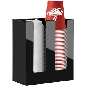 MYITYARD Coffee Cup Holder, Cup and Lid Organizer fits 5 to 16 oz Disposable Paper & Plastic Cups, Cup Dispenser Countertop, Acrylic Cup Storage for Home, Kitchen, Office (2 Compartment)