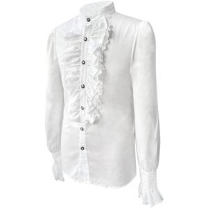 Men's Vampire Vintage Jacket Gothic Victorian Ruffled Blouse Shirt Vintage Long Sleeve Corset Top (X-Large, White)