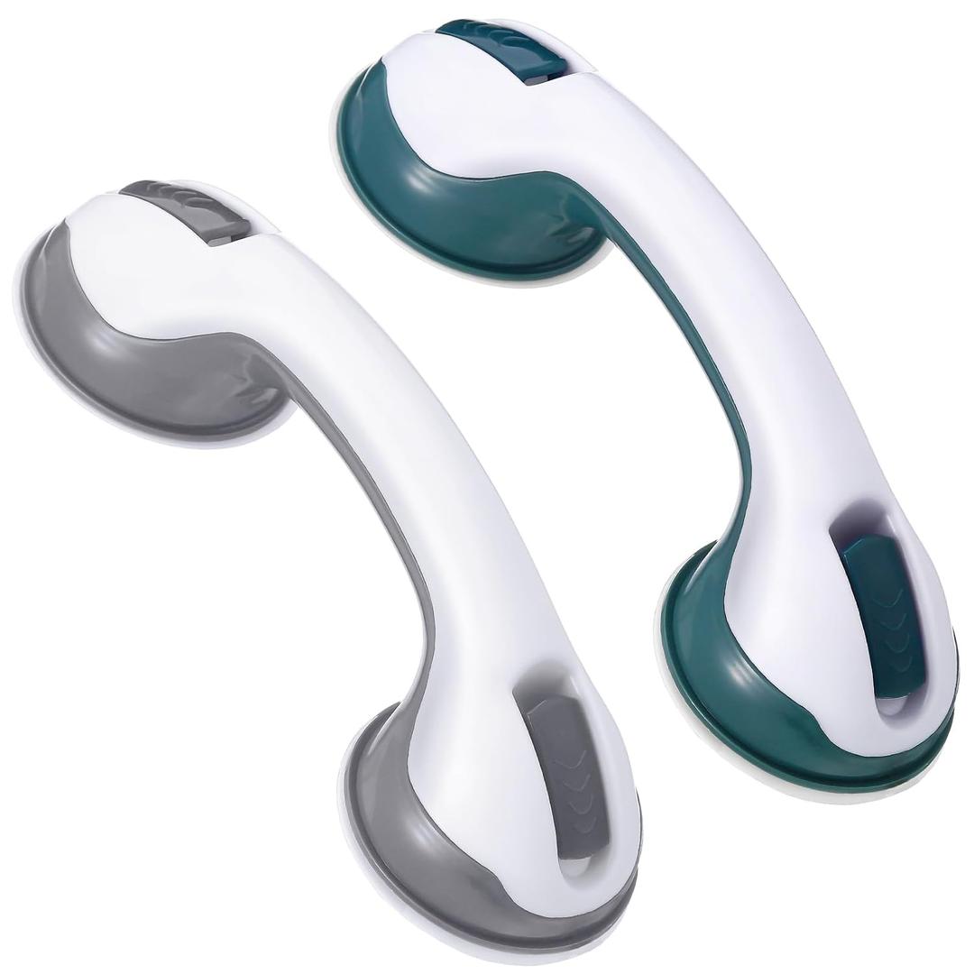 Wonderjune 2 Pack Suction Cup DIY Sewing Tools Ruler Handle for Quilting Patchwork Ruler Strong Adsorption Shower Handles for Bathtubs Seniors (Green,Gray)