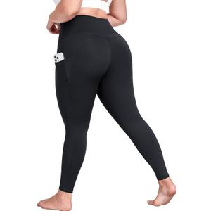 Plus Size Yoga Pants with Pockets, Soft Stretch Leggings High Waisted, Tummy Control Thick Workout Leggings 25", 2-XL