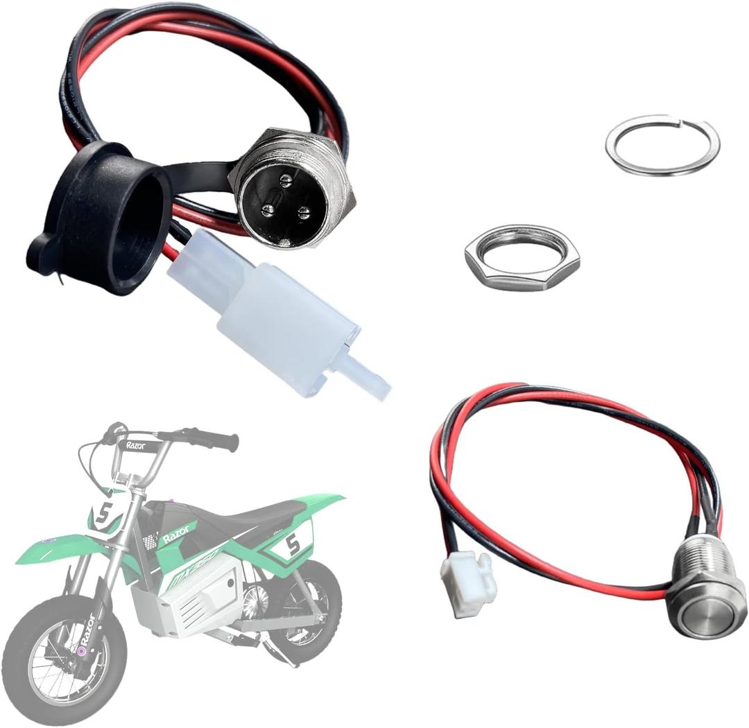 Razor Charger Port - Dirt Rocket MX350 MX400 SX350 ZR350 Dirt Quad Charging Jack 1Z 3 Pin 2 Wire Connector Plug Jack Electric Hoverboard Socket Charger with Power Button Wire Cord