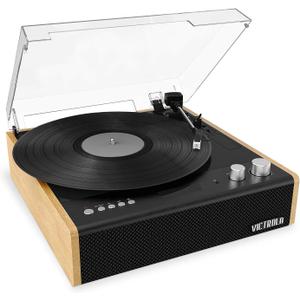 Victrola Eastwood Bluetooth Record Player 3-Speed Turntable, Premium MM Cartridge, Vinyl Stream for Wireless Streaming, Removable Dust Cover, Built-in Speakers (Bamboo)