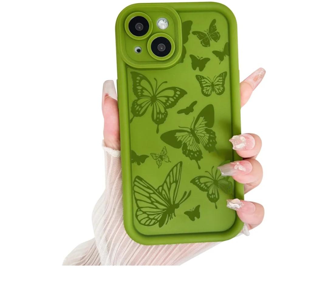 Lovmooful Compatible for iPhone 14 Case Cute Color Butterfly Design for Girls Women Soft TPU More Shockproof Protective Girly for iPhone 14 Case-(Avocado Green) 2