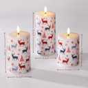 Christmas Flameless Pillar Candles with Remote, Red Buffalo Plaid Reindeer Holiday Decor, Xmas LED Candles Set of 3 (Reindeer Snowflakes Tree)