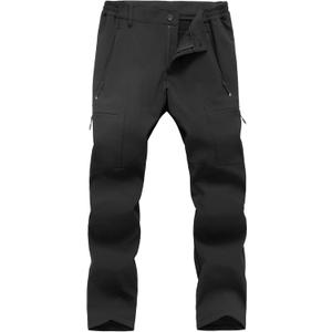 GASH HAO Mens Waterproof Ski Snow Pants Hiking Softshell Cargo Fleece Lined Warm Insulated Outdoor Fishing Pants (34W x 32L, Black)