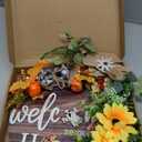 Spring Summer Wreaths for Front Door Porch Wall Window, 22" Farmhouse Sunflower Welcome Sign Wreath for Home Decor Outdoor Indoor