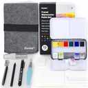 Funto Travel Watercolor Set, 12-Color Paint, 10 Premium Postcards, Brush, Brush Pen, Fineliner, Pencil, Painting Set for Adults, Beginner, and Artists