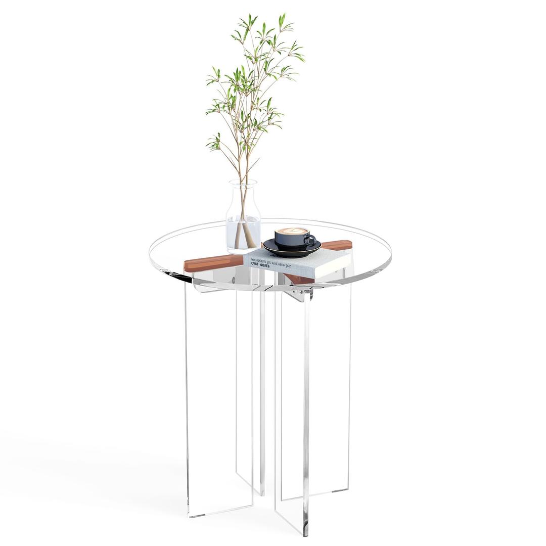 Klippehop Acrylic Small Coffee Table, Round Accent End Table, Minimalist Bedside Nightstand, Side Tables Living Room, Bedroom Office Indoor Home Decor, Transparent Brown