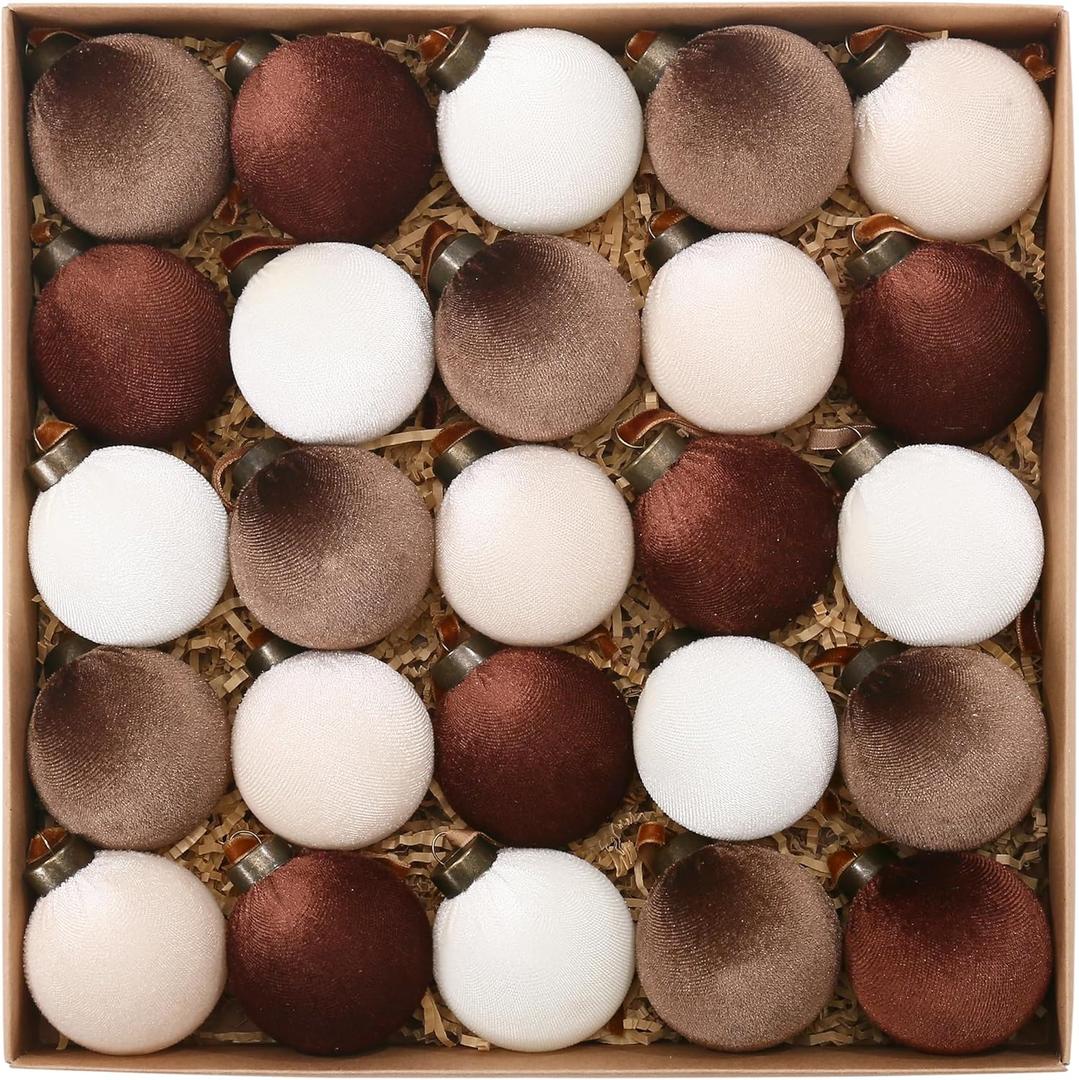 Sea Team 25-Pack Flocked Velvet Cloth Christmas Tree Ball Ornaments Set, Hanging Velour Baubles, Shatterproof Plastic Decorations for Xmas Tree, Wreath, Garland, 60mm/2.36 Inches, Baking Time