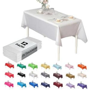 Evershine (12-Pack Heavy Duty Plastic Table Covers Tablecloth (Reusable) (Rectangle 54" X 108", White)