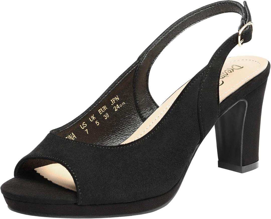 DREAM PAIRS Womens Sexy High Chunky Heels Peep Toe Platform Block Slingback Dress Pumps Shoes (11, Black/Suede)