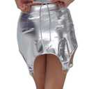 Women's Sexy Metallic Short Skirt High Waist Shiny Holographic Bodycon Night Party Mini Skirt (Medium)