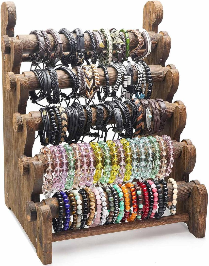 5-Tier Wooden Bracelet Holder – Portable Jewelry Display Stand for 120-150 Bangles & Scrunchies – for Vendors, Retail Stores, Craft Shows & Home Storage (vintage)