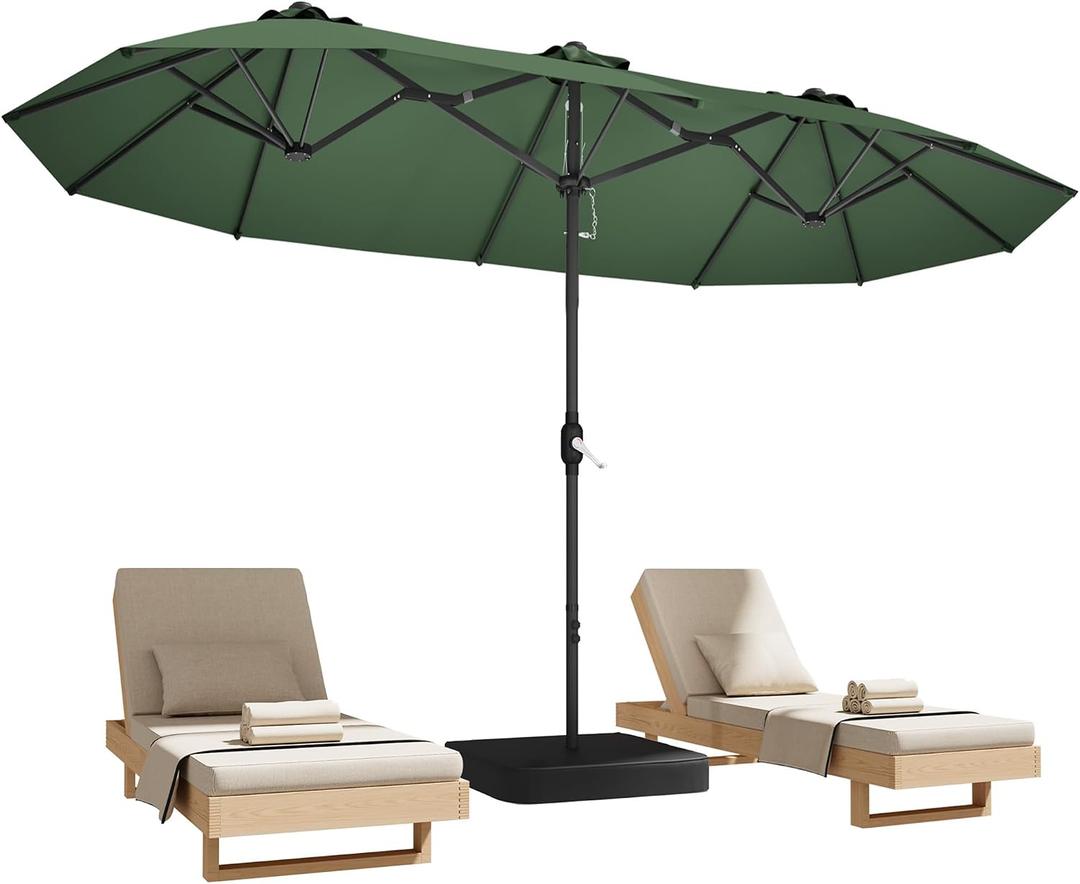 15 Foot Large Patio Umbrella with Base Included,Double-Sided Umbrella,Green, Extra Large