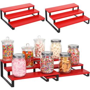2 Pack 3 Tier Christmas Hot Cocoa Bar Station Organizer Shelf for Countertop Decorations Wooden Storage Rack Kitchen Counter Chocolate Spice Rack Organizer Coffee Bar Accessories