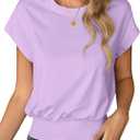 Remidoo Women Batwing Sleeve Crop Top Tee Casual Banded Bottom Cropped T Shirt Tops White Purple Large