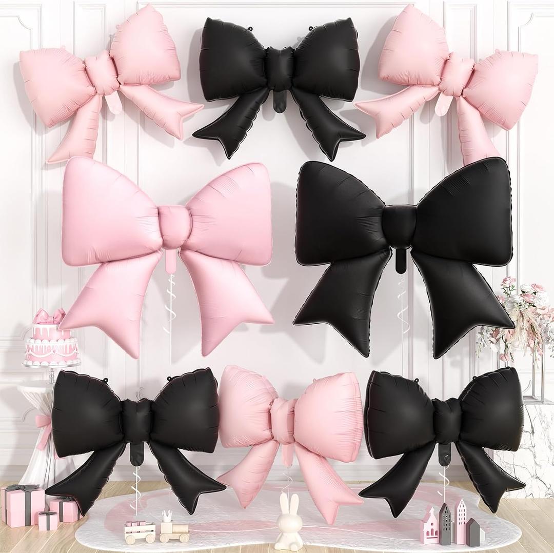 Black Pink Bow Foil Balloons,38Inch and 21Inch Different Sizes Bow Helium Balloon for Girls Women Birthday Baby Shower Engagement Wedding Bachelorette Anniversary Decorations