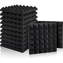 Fstop Labs Acoustic Foam Panels, 24 Pack Black 2'' X 12" X 12" Mushroom Studio Wedge Tiles, Sound Panels Sound Proof Foam Panels Sound Proofing Padding For Wall