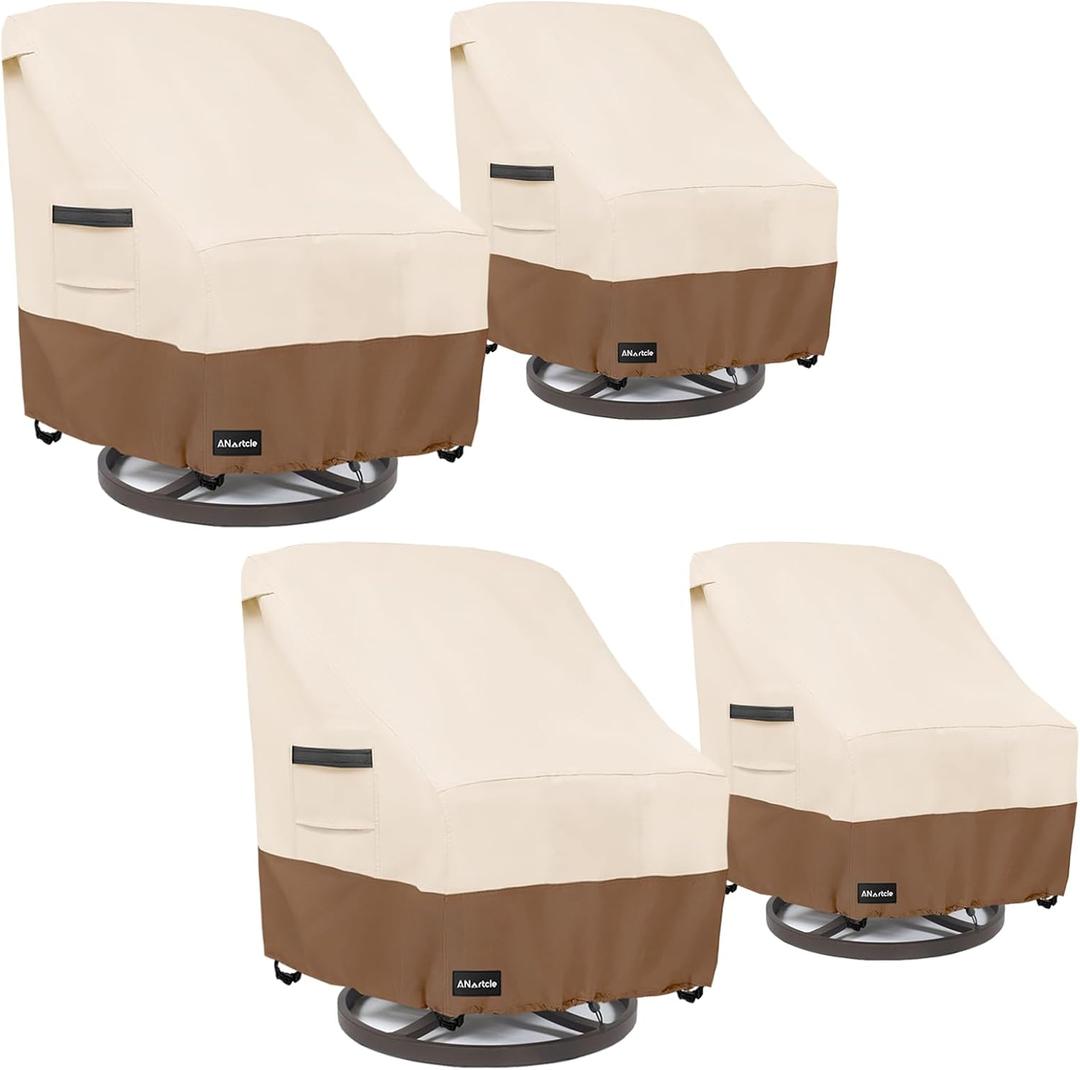 ANartcle Swivel Patio Chair Cover 4 Pack,600D Waterproof Heavy Duty Outdoor Chair Cover(33 W x 35 D x 36 H inches),Patio Furniture Covers,Outdoor Furniture Covers Waterproof,Beige&brown