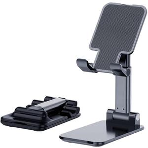 Phone Holder for Desk, MT-6 Cell Phone Stand for Desk Universal Cellphone Stand Holder Foldable & Height Adjustable Compatible Under 8 Device, with Silicone Mat, Black