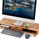 TINAMO Acacia Wood Monitor Stand with Drawer - Wooden Monitor Riser for Desk - Computer Monitor Stand for Desk - Multi-Purpose Desktop Storage Stand for Computer; Laptop; Printer; TV - 24.4 " x 8" x 5" (Patented)