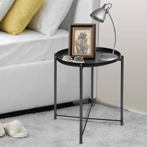 Fancial Round Side TableMetal Small Bedside Nightstand, 16.73" D x 16.73" W x 20.47" H, Black
