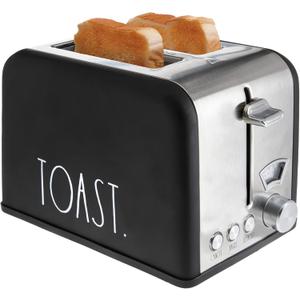 Rae Dunn Toaster, Stainless Steel 2 Slice Square Toaster, Wide Slot with 5 Browning Levels, with Bagel, Defrost and Cancel Options (Black)