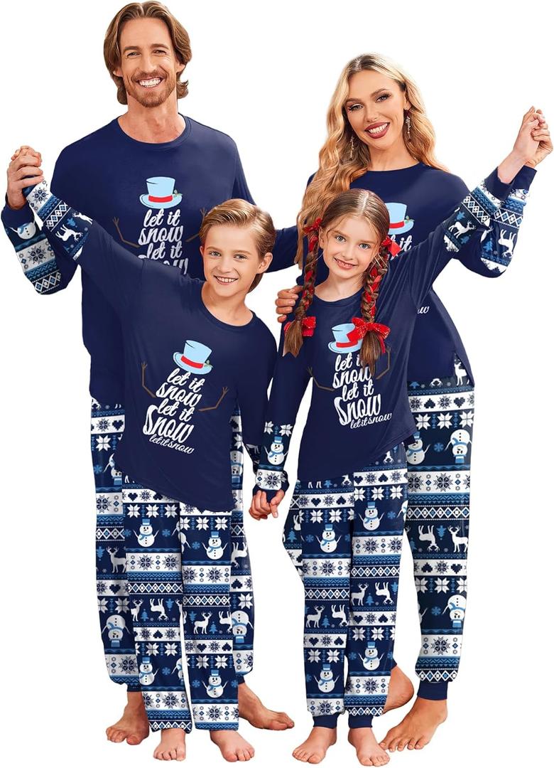 Ekouaer Matching Christmas Pajamas for Family Soft Long Sleeve Holiday Xmas Pjs Sleepwear Jammies with Pockets Navy Blue Size L Men