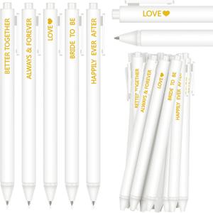 Harloon 60 Pcs Bridal Shower Pens Wedding Pens for Guest Book 1.0 mm Black Ink Retractable Gel Ink Ballpoint for Proposal Bachelor Slumber Party Game Supplies(White)