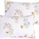 QSH 100% Egyptian Cotton Floral Pillow Cases Standard Size Set of 2, Butterfly Flowers Print Pattern Bedding Pillow Shams Standard Size, Envelope Closure Standard Pillows Covers (20"x26")