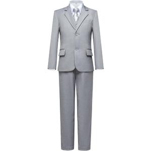 Suit for Boy Formal Slim Fit Tuxedo 5 Pieces Kids Toddler Wedding Outfit Blazer Pants Vest Set Boys Suits (6, Light Gray-tie)