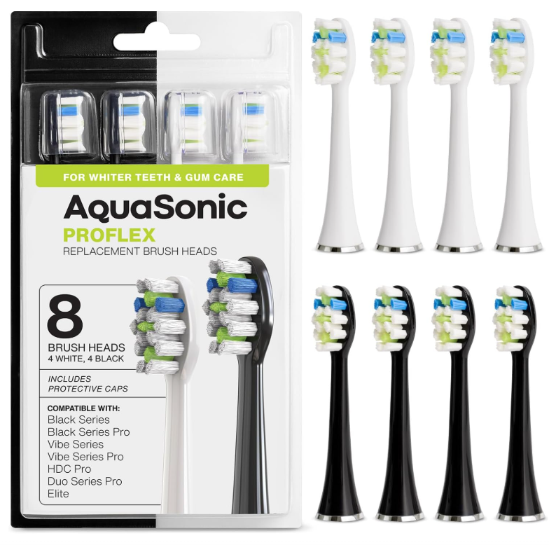 AquaSonic Genuine Duo PRO 8Pack Replacement Brush Heads  Upgraded Proflex Brush Heads for Improved Plaque Removal  ADA Accepted  Genuine AquaSonic