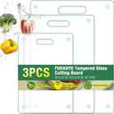 3 Size Tempered Glass Cutting Boards for Kitchen Counter, FUOAUYK Dishwasher Safe Glass Cutting Board Non Toxic with Handle, Non-Slip Rubber Feet, Heat & Scratch Resistant(8x12", 10x14", 12x16")