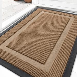 OLANLY Front Door Mat Indoor Outdoor Entrance, Waterproof All-Season, All-Weather Doormat, Sturdy Natural Rubber, Fade Resistant, Low Profile, Easy Clean Patio Porch Entryway Mat, 33x21, Light Brown