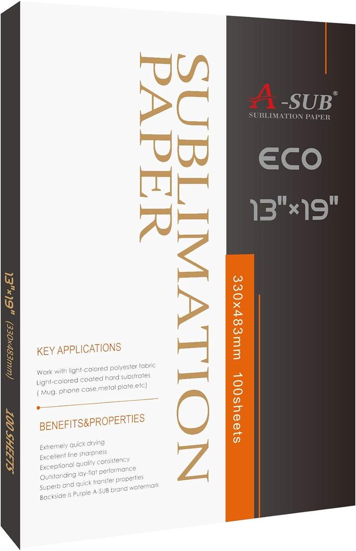A-SUB Sublimation Paper 13x19 Inch for DIY Unique Christmas Gifts Compatible with Inkjet Printer which Match Sublimation Ink 100 Sheets