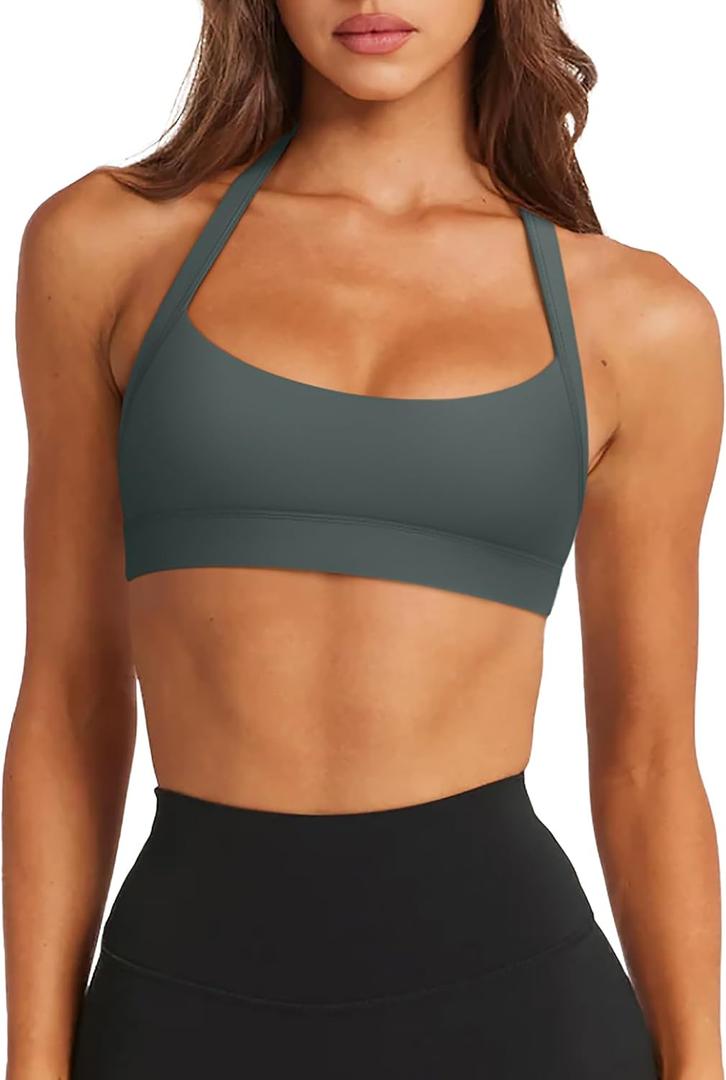 2 x LASLULU Womens Halter Sports Bras Scoop Neck Workout Tops Padded Sleeveless Backless Yoga Crop Gym Tank Tops (XL)