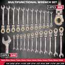Premium 24-Piece Flex-Head Ratchet Wrenches Set with Magnetic Organizers, Metric SAE 8-19mm 1/4"-7/8", Cr-V Ratcheting Wrenches with 72 Teeth 180 Flex Head, Ratchet Combination Wrench Set for Repair