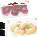 Potato and Onion Storage Bin, 2 Set Potato Bin Storage and Onion Container with Wooden Handle, Pantry Kitchen Organization and Storage, Metal Mesh Baskets for Fruit, Vegetable, Produce-White