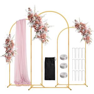 Wedding Arch Backdrop Stand 6FT, 5FT, 4FT Set of 3 Metal Gold Balloon Arch kit Stand for Ceremony Baby Shower Birthday Bridal Party Event Decoration, Garden Climbing Plant Fram