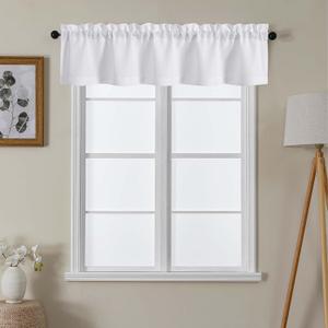 2 x Lecloud White Valance for Window Curtains 12 Inch Length, Light Filtering Modern Small Kitchen Curtain, Short Burlap Farmhouse Drapes with Rods Pocket for Cafe Bedroom Camper Cabinet, 60" W x 12" L