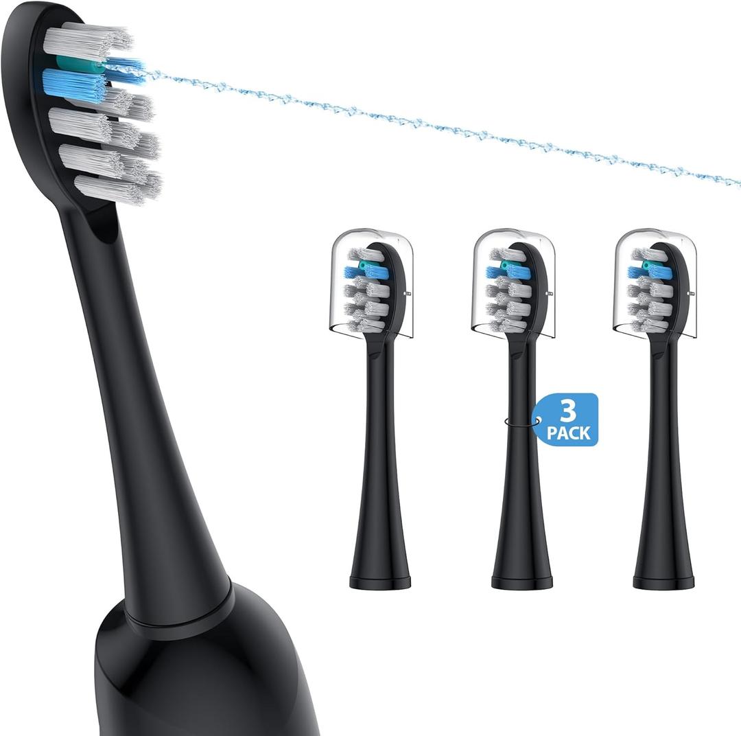 3 Pack Toothbrush Replacement Heads Compatible with WaterPik Sonic Fusion 2.0, FitMount Flossing Brush Head Fit for Water-Pic SF-01W SF-02W and 2.0 SF-03 SF-04 (Black)