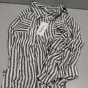 OMSJ Women's Striped Button Down Shirts Casual Long Sleeve Stylish V Neck Blouses Tops with Pockets (Large, Black)