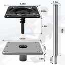 Boat Seat Pedestal Base Mount Kit 16" Extension Pole, 7"x7" Base Plate & 3/4" Lock-in Post for Fishing & Pontoon Boats