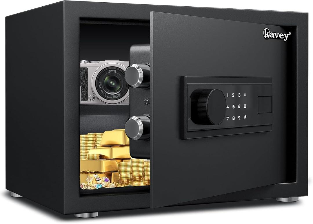 Kavey 0.8 Cub Safe Box, Home Safe with Backlit Touch Screen Keypad and Dual Alarm System, Money Box Fireproof With Mute Function and LED Light for Money Document Valuables