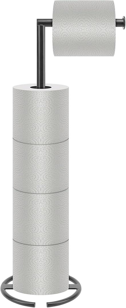 NearMoon Bath Toilet Paper Holder Stand- Modern Tissue Roll Holder Standing with Balanced Base, Rustproof Toilet Roll Holder for Bathroom/Kitchen Countertop (Matte Black, Metal Base)