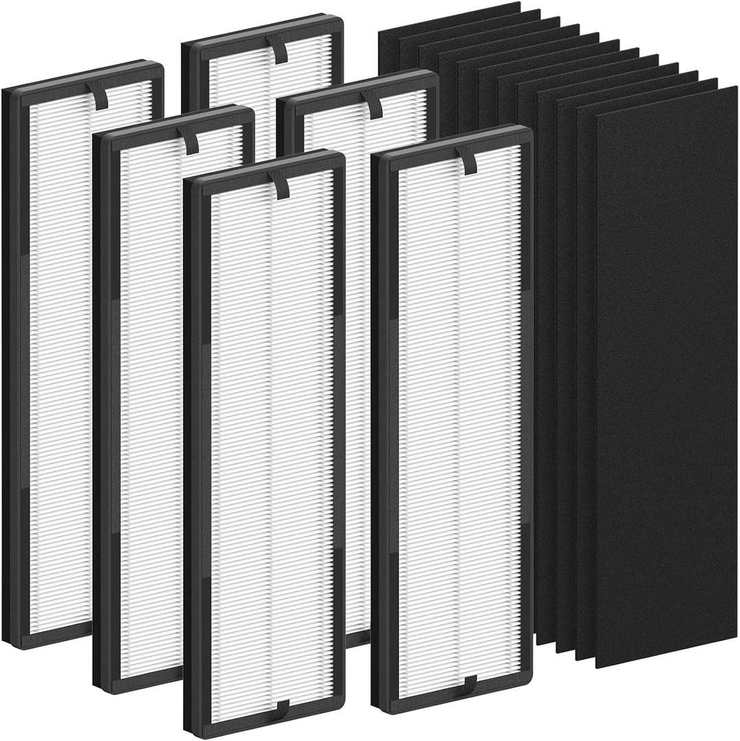6 Packs NEA-F1 True HEPA Replacement Filter Compatible with Eureka NEA120 Air Cleaner Purifier and CAF-W36USW Air Cleaner Purifier with 12pcs Activated Carbon Filters (NEA-C1)