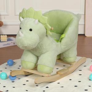 Dinosaur Rocking Horse with Sound and Music for Ages 12-36 Months, Green, 27.95" L x 12.6" W x 22.44" H